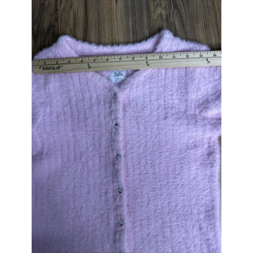 Justice Girls Size L(12/14) Button Up Sweater‎ Pink Furry Cute